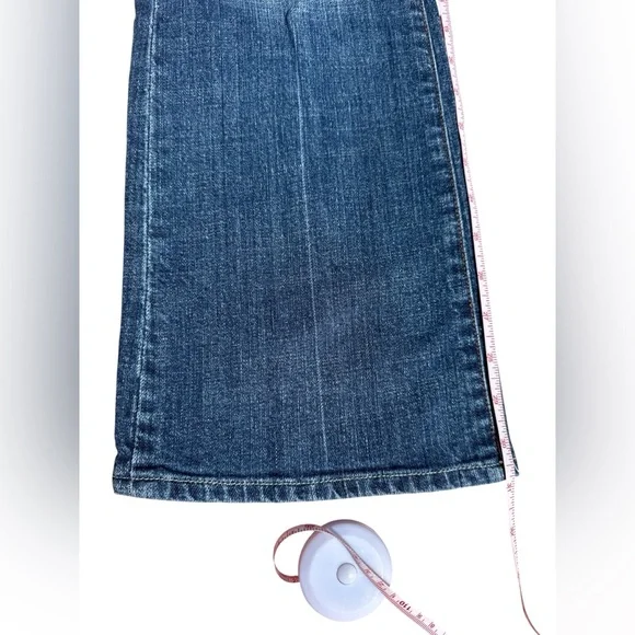 7 For All Mankind Blue Flare Jeans with gold sequin pocket embellishment size 28 - Picture 5 of 13